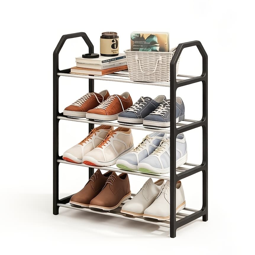 TEMU Four-tier Shoe Rack, Instagram-style, Minimalist Style, Each Tier Holds Of Shoes, Low-key And Textured Fabric Decoration, Stackable Design, Suitable For Living Room, Bedroom, Entrance, And