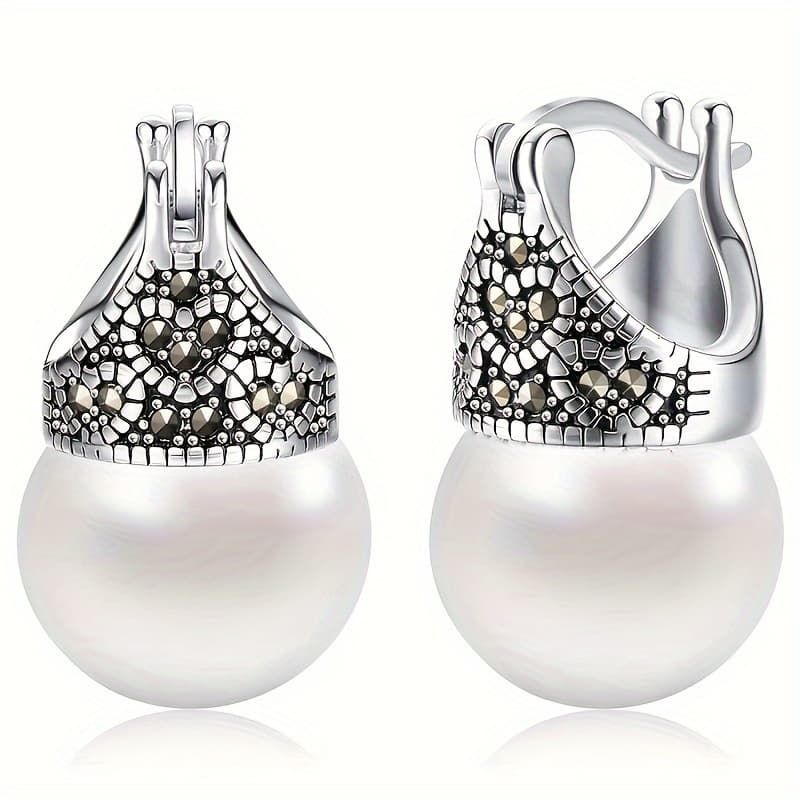 TEMU 1 Pair Women's Fashion Hoop Earrings Middle Eastern Style Pearl Hoop Earrings Women' Casual Party Heart Earrings Vintage Jewelry ()