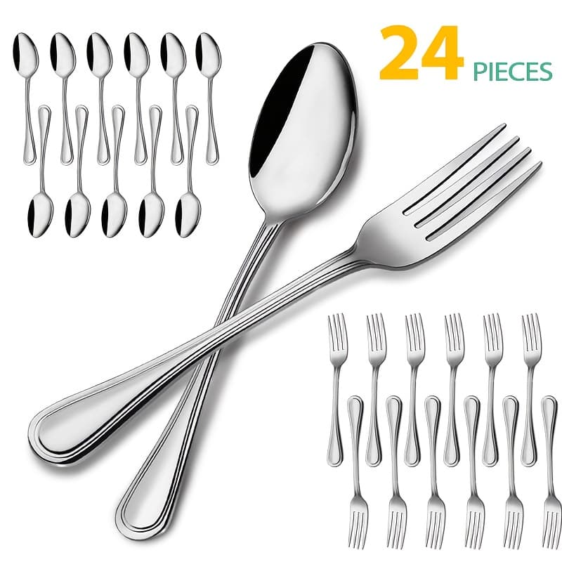 TEMU 24/48pcs Stainless Steel Forks And Spoons, Silverware Set, Mirror Polished, Dishwasher Safe, Suitable For Home Kitchens And Dining Rooms.kitchen Items