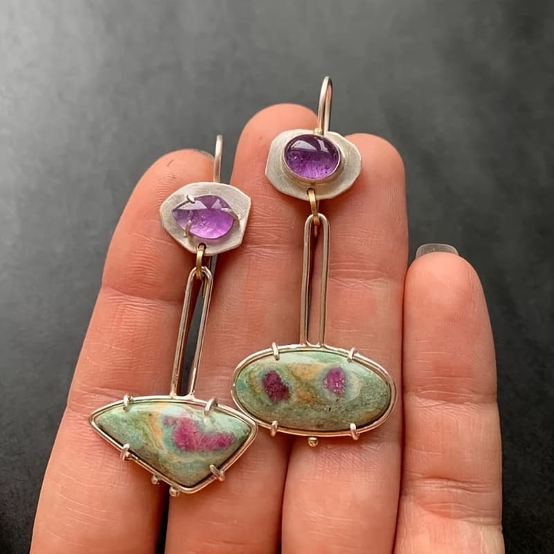 TEMU Women's Earrings, Bohemian Ethnic Style Jewelry, Chic Synthetic Amethyst And Gemstone Inlay, Perfect Gift For Vacations, Birthdays, Thanksgiving And Anniversaries