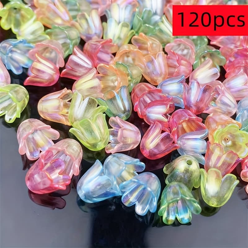 TEMU 120pcs 9mm Ab Colorful Wind Chime Flower Bead Diy Bracelet Necklace Ring And Earrings Decorative Bead Spa Bead Small Craft Flower Bead