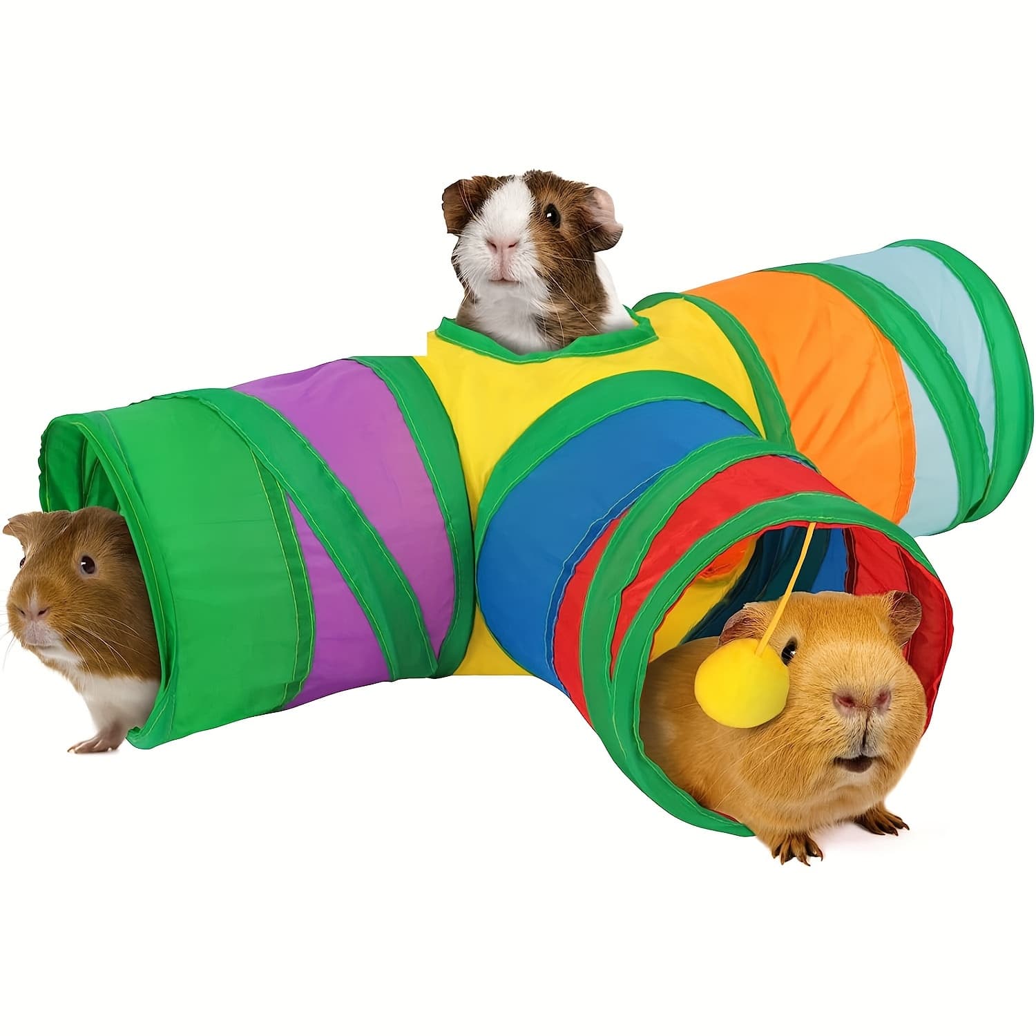 TEMU 3-way Collapsible Small Pet Tunnel With Interactive Ball - Colorful Play Tube For Guinea Pigs, Hamsters & Gerbils - Fun Exercise And Hiding Toy