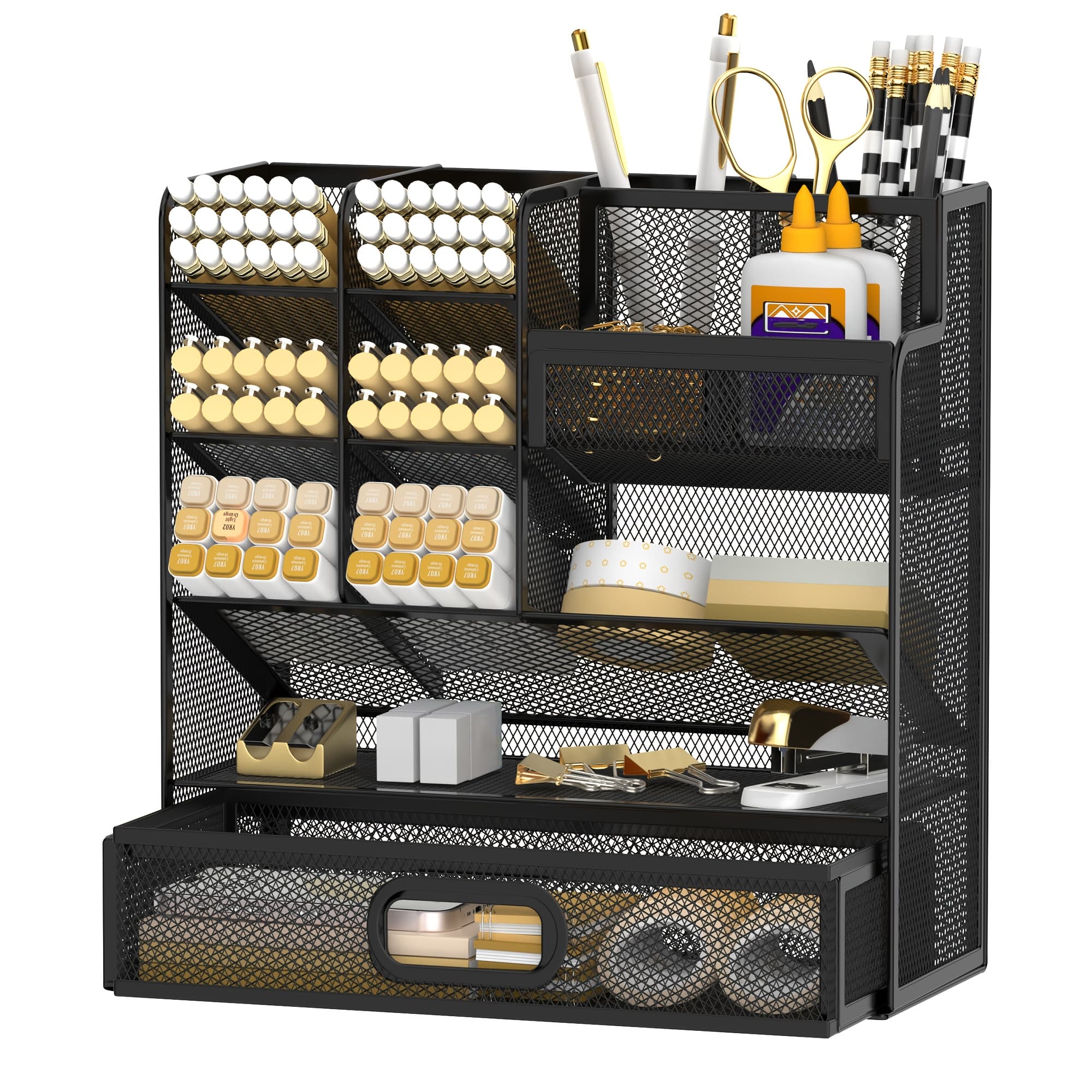 TEMU Daltack Versatile Pencil Organizer, Mesh Pen Holder For Desk, Desk Organizer With Drawer, Desk Organizers And Accessories For Office And Art Supplies, Back To School