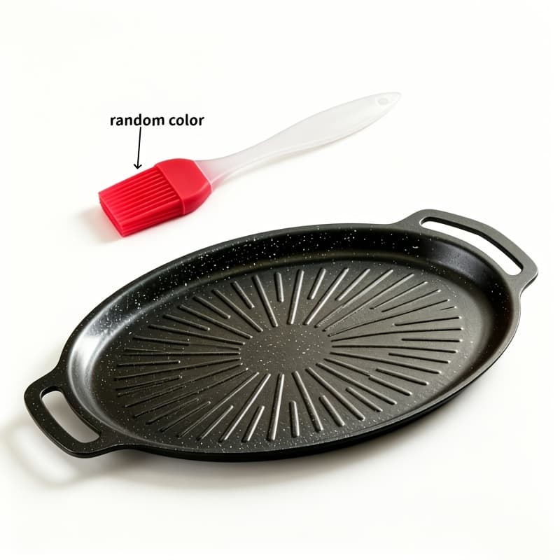 TEMU Baking Tray - Durable Bbq Baking Sheet, , With Oil And Double Handles. Random Oil Brush, Multifunctional Induction Cooker Baking Tray, Portable Outdoor Frying Pan, Suitable For Family