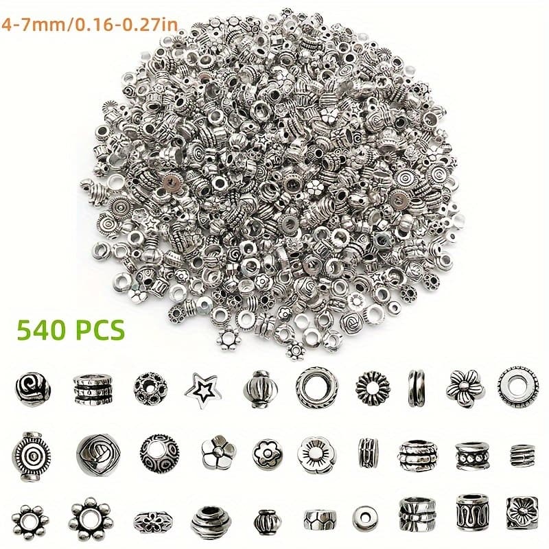 TEMU 540pcs Ancient Silvery Bead Diy Necklace Bracelet Jewelry Bead Accessories Materials Wholesale New Loose Beads