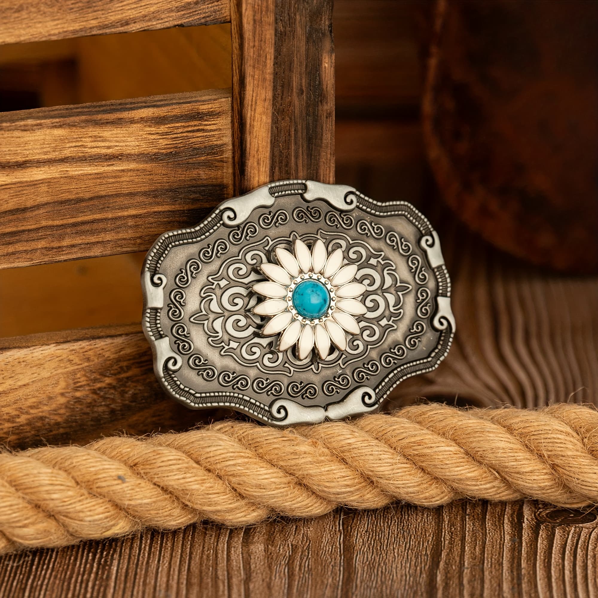 TEMU Cloud Texture Blue Turquoise Daisy Button , Personalized Versatile Western Men's Novelty Belt , Viking European And With Any Style Belt, Gift