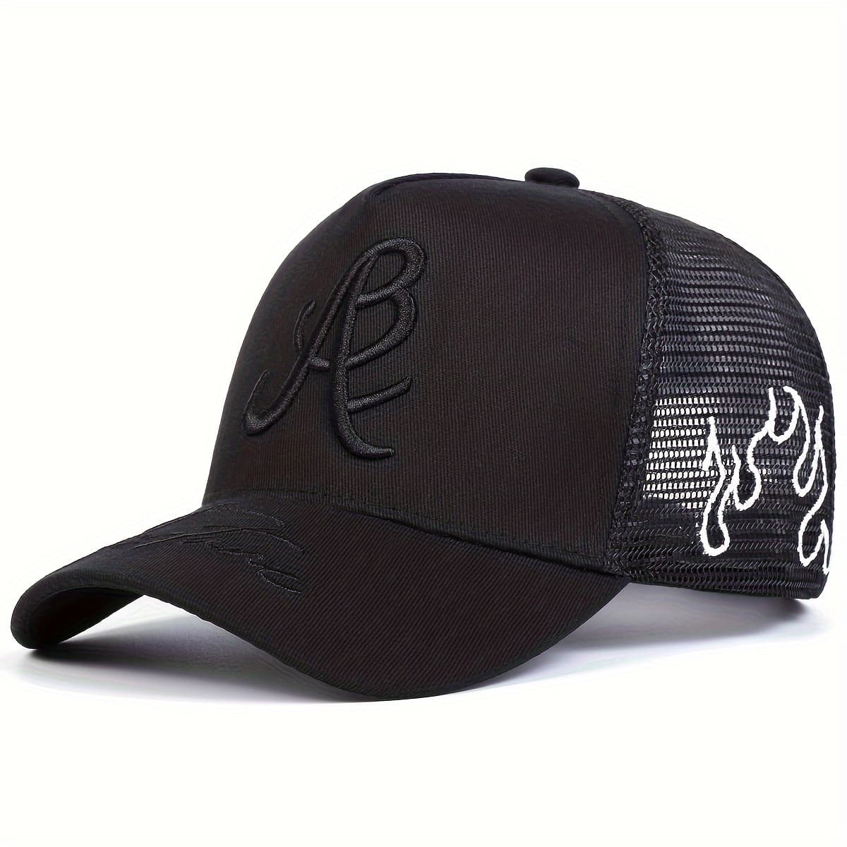 TEMU Men's A Letter Baseball Side Flame Net Fashion Five-panel Outdoor Adjustable Casual Hat Spring Autumn Travel Beach Vacation