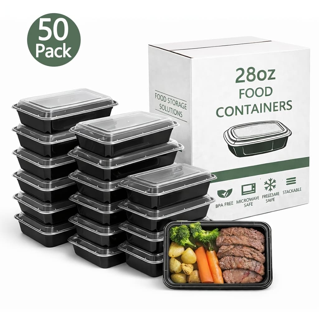 TEMU 5/50/150 Pack 28oz Meal Prep Plastic Food Storage Containers With Lids - Black Rectangular, Reusable, Bpa-free, Microwave/freezer/dishwasher Safe, Stackable