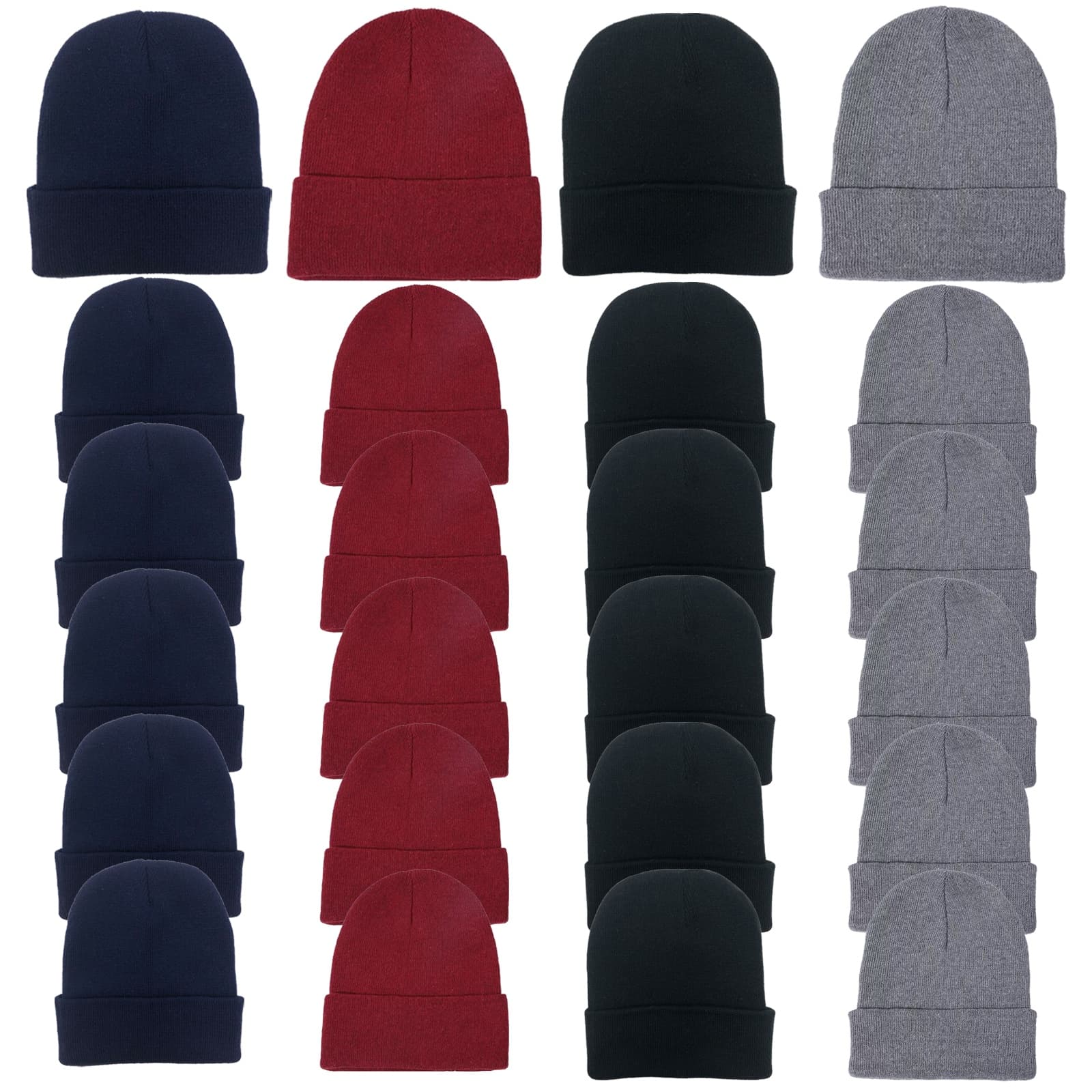 TEMU 24pcs Winter Beanie Hats For Men And Women Knit Skull Slouchy Unisex Warm Beanies Soft (black/ Red/ Grey/ Navy)