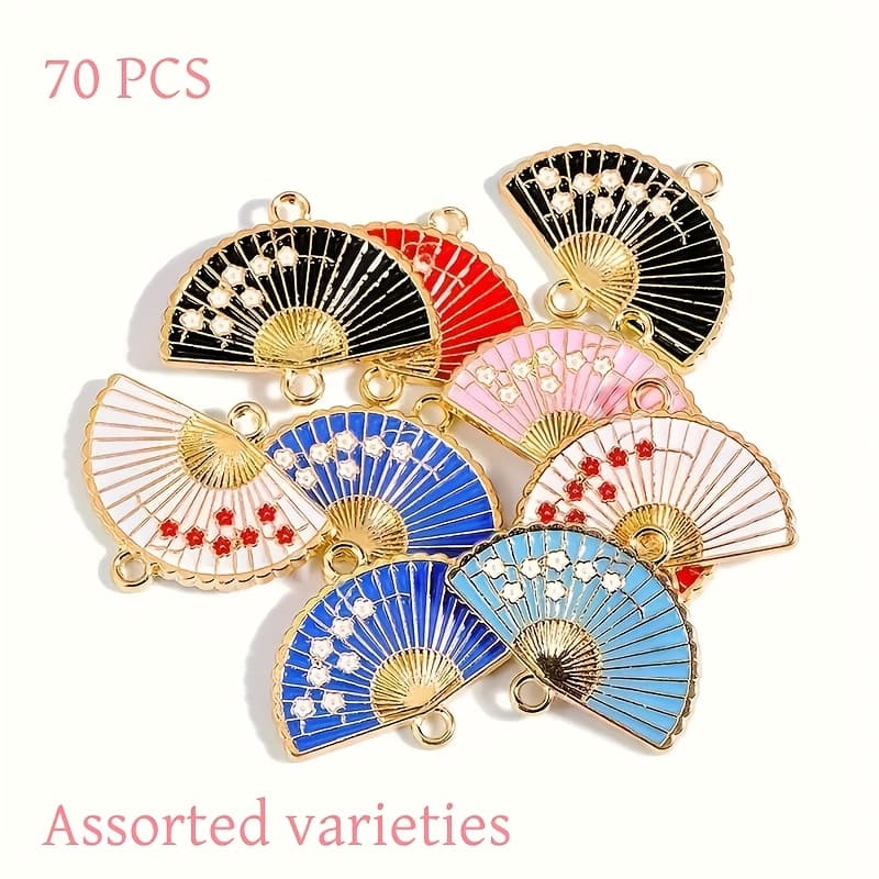 TEMU 70pcs Enamel Flower Fan Charm Link Pendant Connector Chinese Style Alloy Pendant For Diy Necklace Bracelet Jewelry Making Craft Accessories