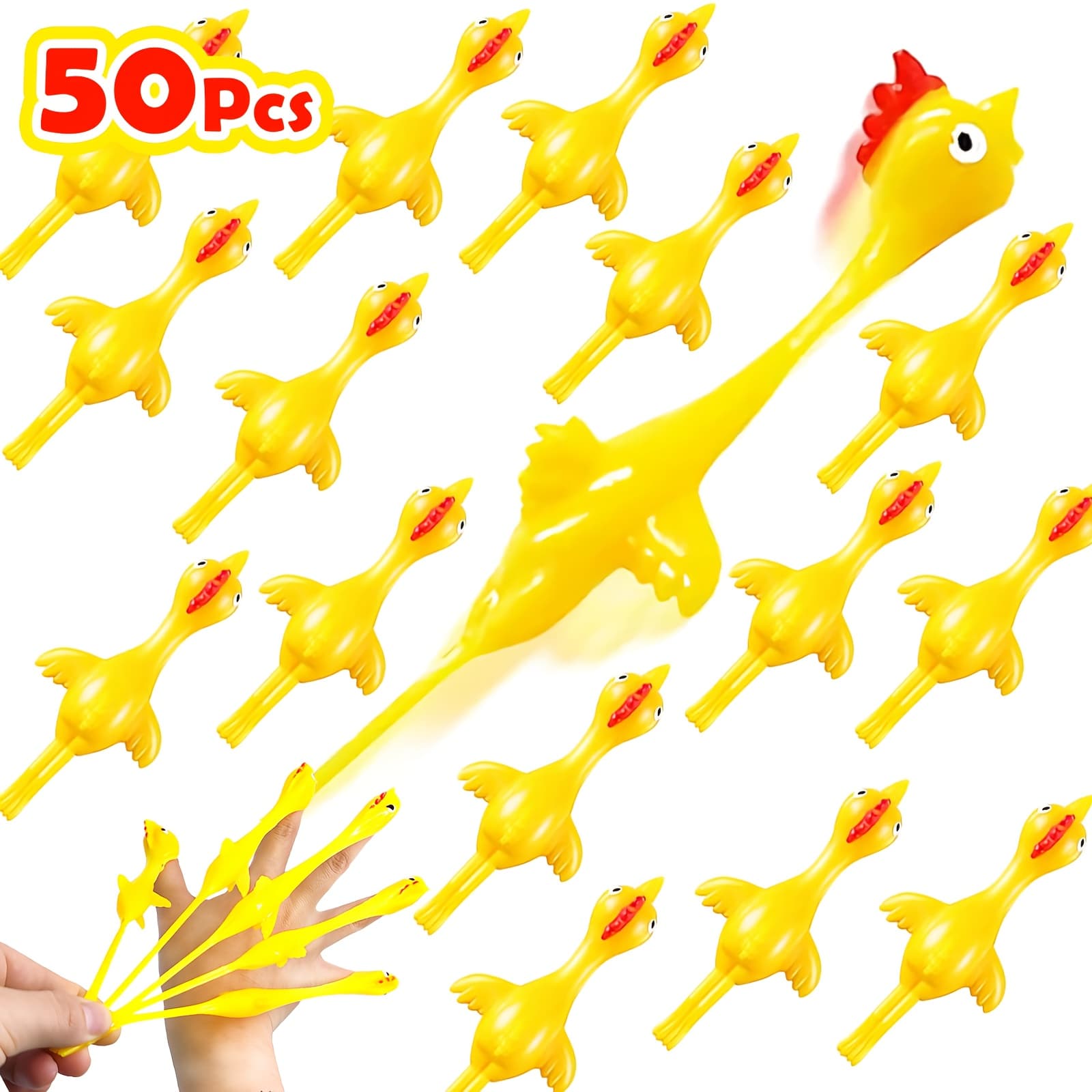 TEMU Set Of 50 Chicken Finger Toys, Perfect As Party Favors For Children. Mini Flying Rubber Chickens Make Great Classroom Prizes, Fillers, Piñata Surprises, Birthday Gifts, And Stocking Stuffers