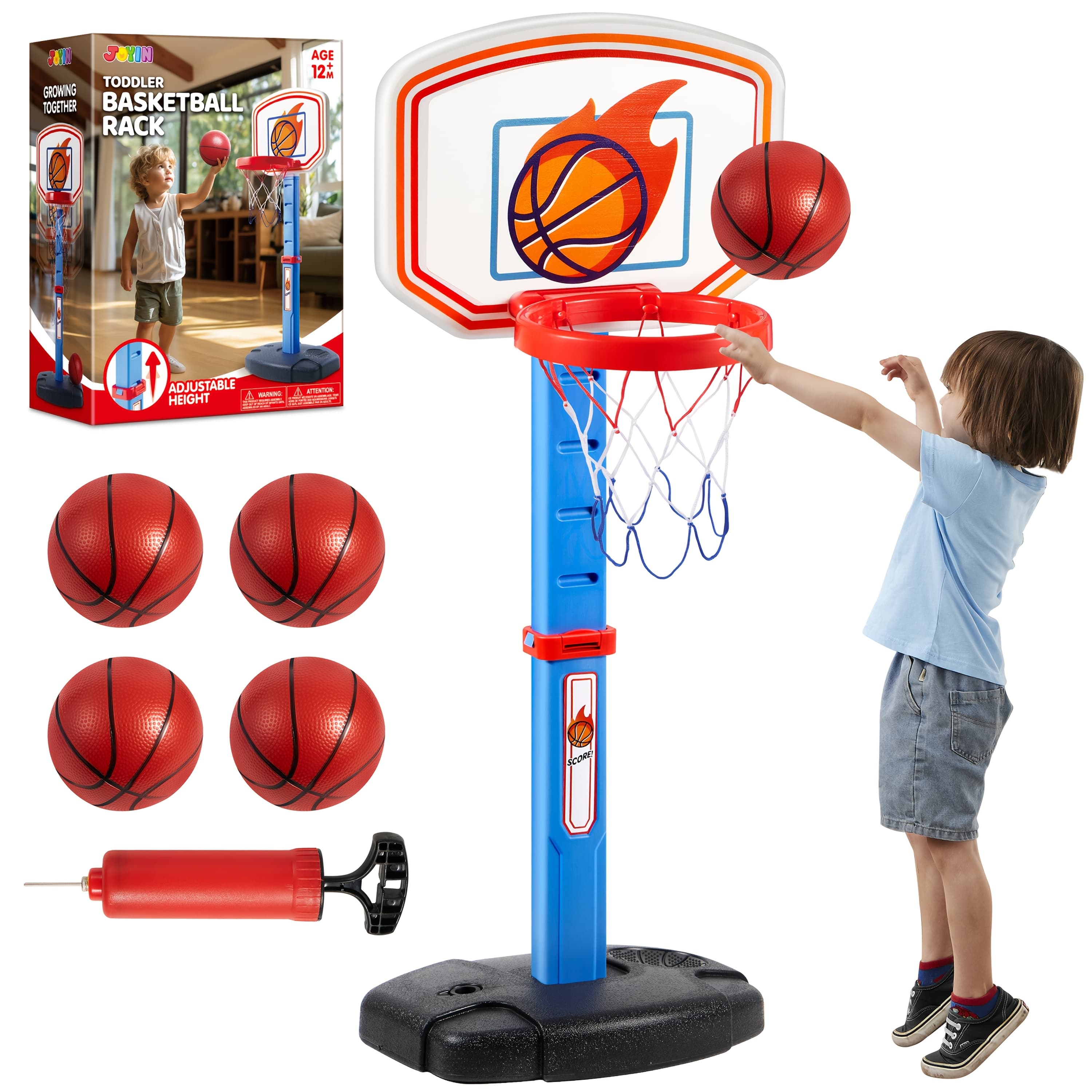 TEMU Basketball Arcade Game Set With 4 Balls, Adjustable Basketball Goal, Indoor Outdoor Play, Christmas Birthday Gift - Air Pump Included