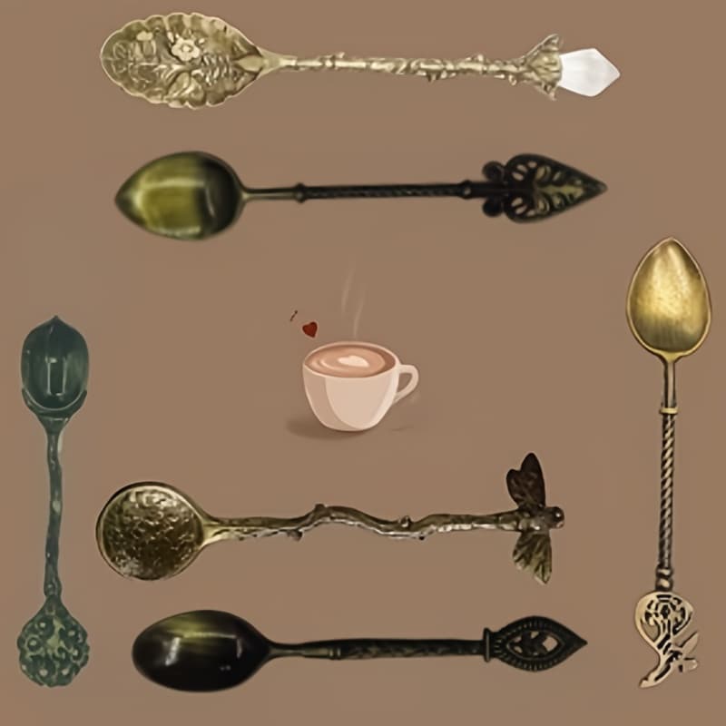 TEMU 6 Styles Of Exquisite Metal Coffee Spoons, Dessert Spoons, Iced Tea Spoons, Embossed Bar Spoons, Home Dining Room Gift Dim Sum Spoons, Gift Bags Set
