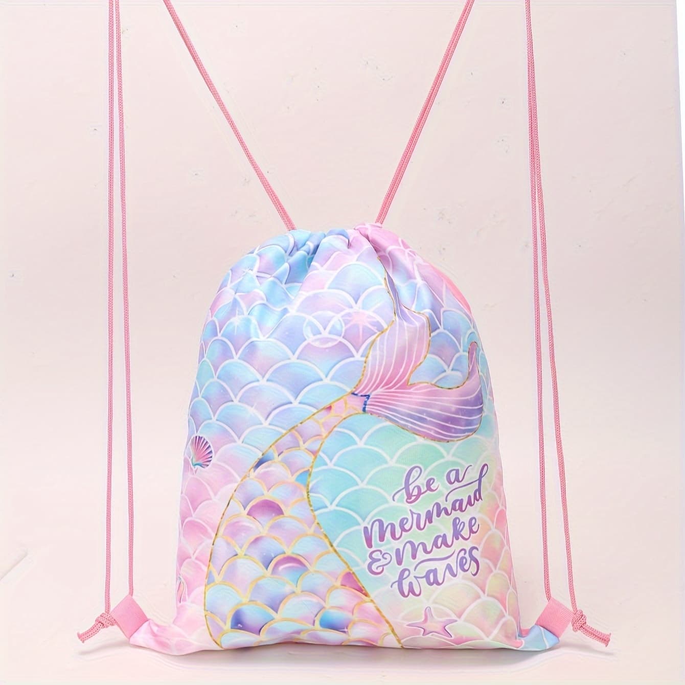 TEMU Mermaid 3d Printed Polyester Drawstring Backpack, Adjustable Straps, Casual Bundle Pocket, Sport Gym Training Storage Bag, , Mixed Color