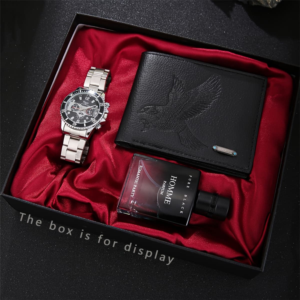 TEMU 3pcs Men's Sports Quartz Watch + Fragrance And All-colored Casual Wallet Gift Box Set Anniversary Birthday Father's Day For Him