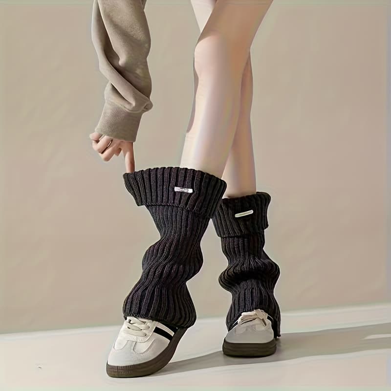 TEMU 1 Pair - Fashion Women's Elegant Thickened Winter Leg Solid Color Warm Socks - Mid-calf Warm Leg Warmers With Elastic Cuffs, Suitable For Casual And Formal Occasions