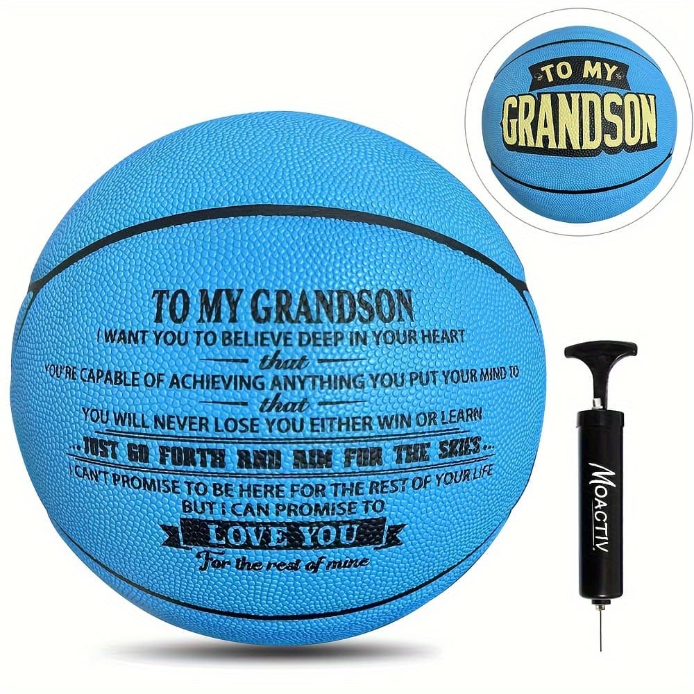 TEMU Moactiv To My Grandson Christmas Basketball Gift, Pump Sold Separately - Engraved Pu Basketball Gifts For Birthday Graduation Christmas - Size 7