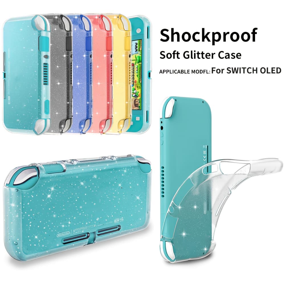 TEMU Glittering Tpu Soft Case Switch Lite - Shockproof, -resistant Transparent Protective Cover With For Youth Gaming Console