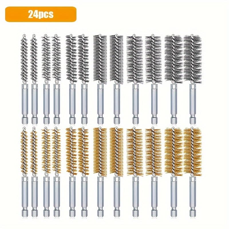 TEMU 6/12/24pcs 8mm-19mm Drilling Brushes, Stainless Steel Copper Cleaning Brushes For Impact Drill Metal Wire Burring Cleaning Tool