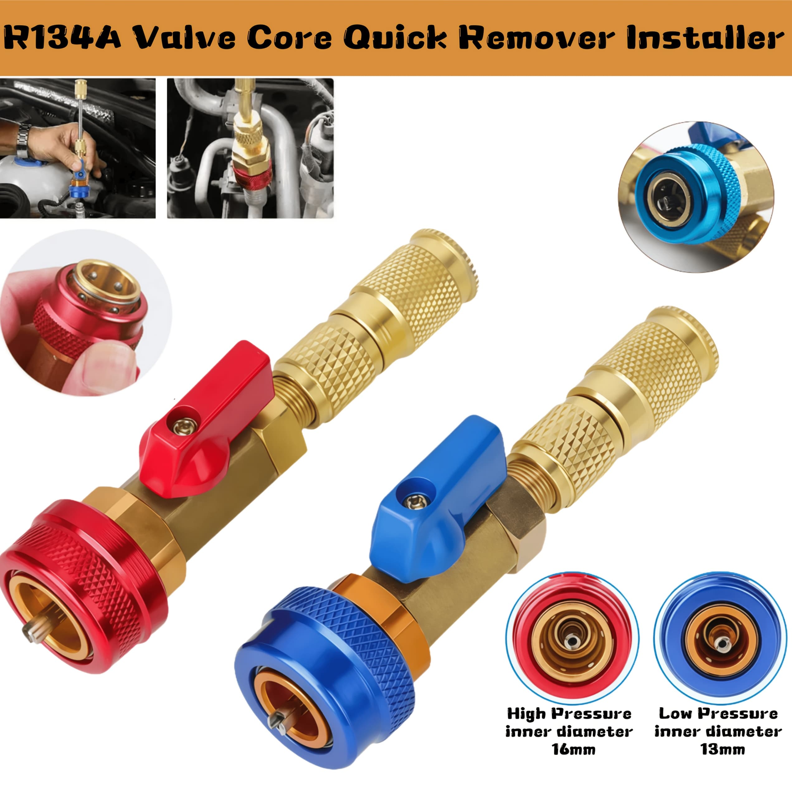 TEMU Quick Remover And Installer For 2pcs R134a Valve Cores, Featuring High Pressure (red) And (blue) Tools For Refrigerant Air Conditioning Systems