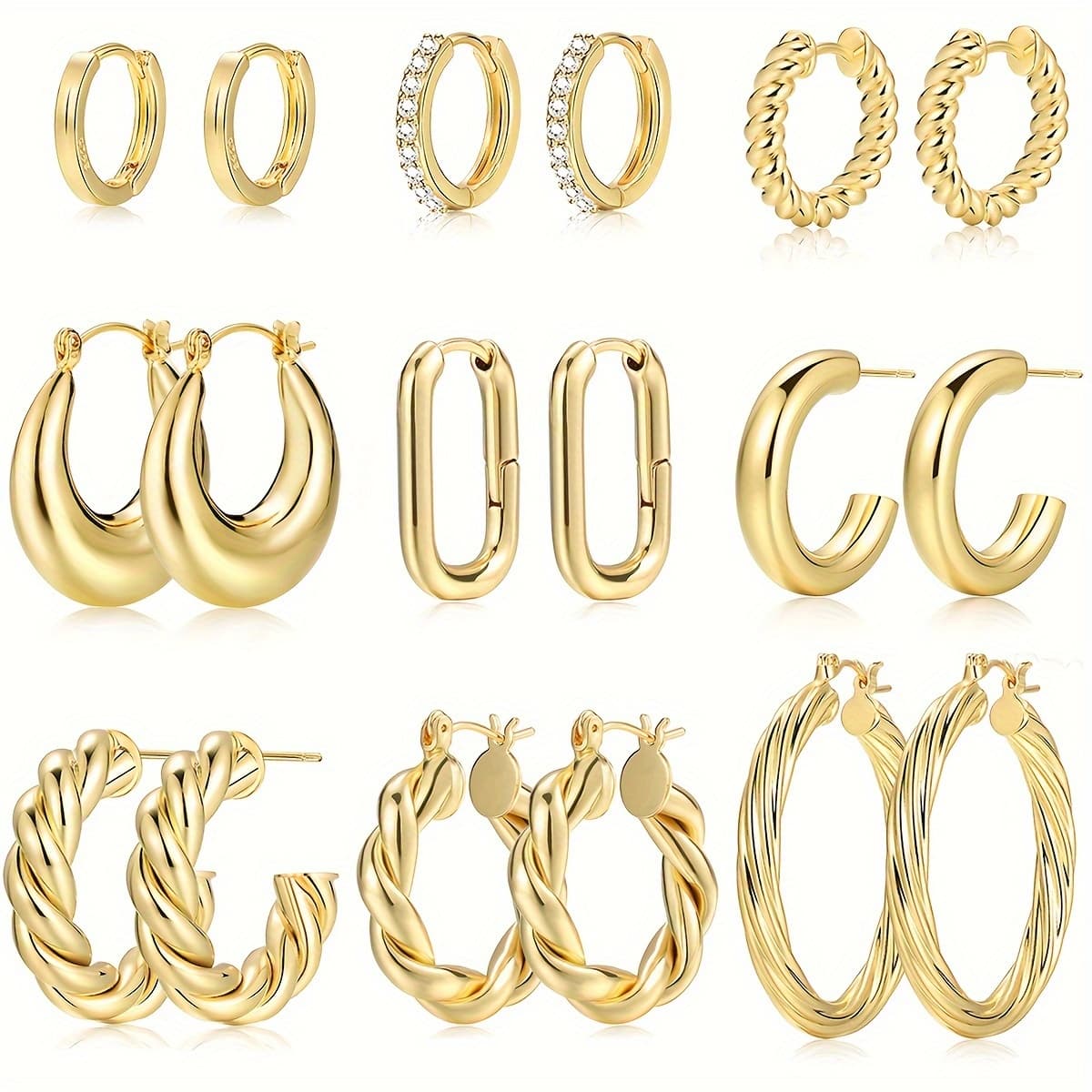 TEMU 18pcs Simple Copper Irregular Geometric Twist Earrings Set Women's Vacation Dating Gift Daily Match
