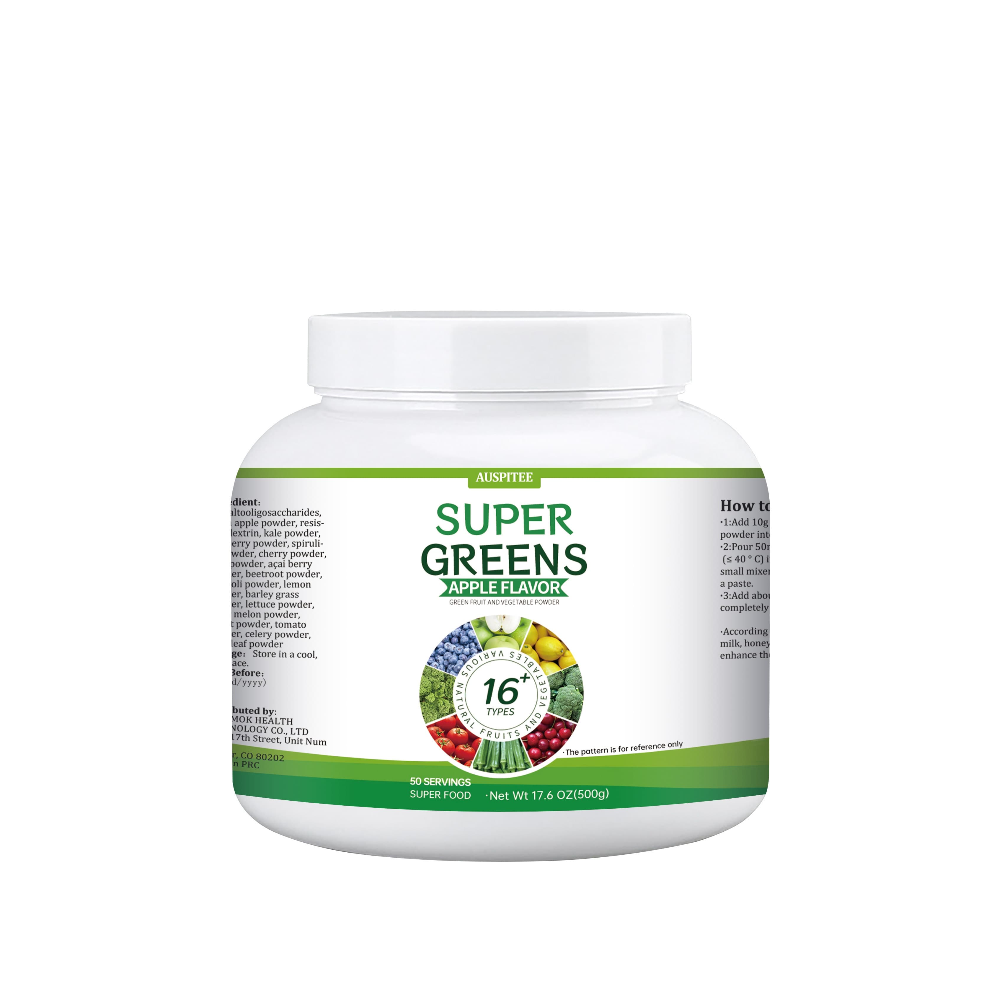 TEMU Super Green Powder | Fruit And Vegetable Super Food Powder Nutritional Milkshake -17.6 Oz (500g) With Lemon, , Cherry, Acai Berry Powder, Kale Powder, Beetle Root Powder | Gluten Free