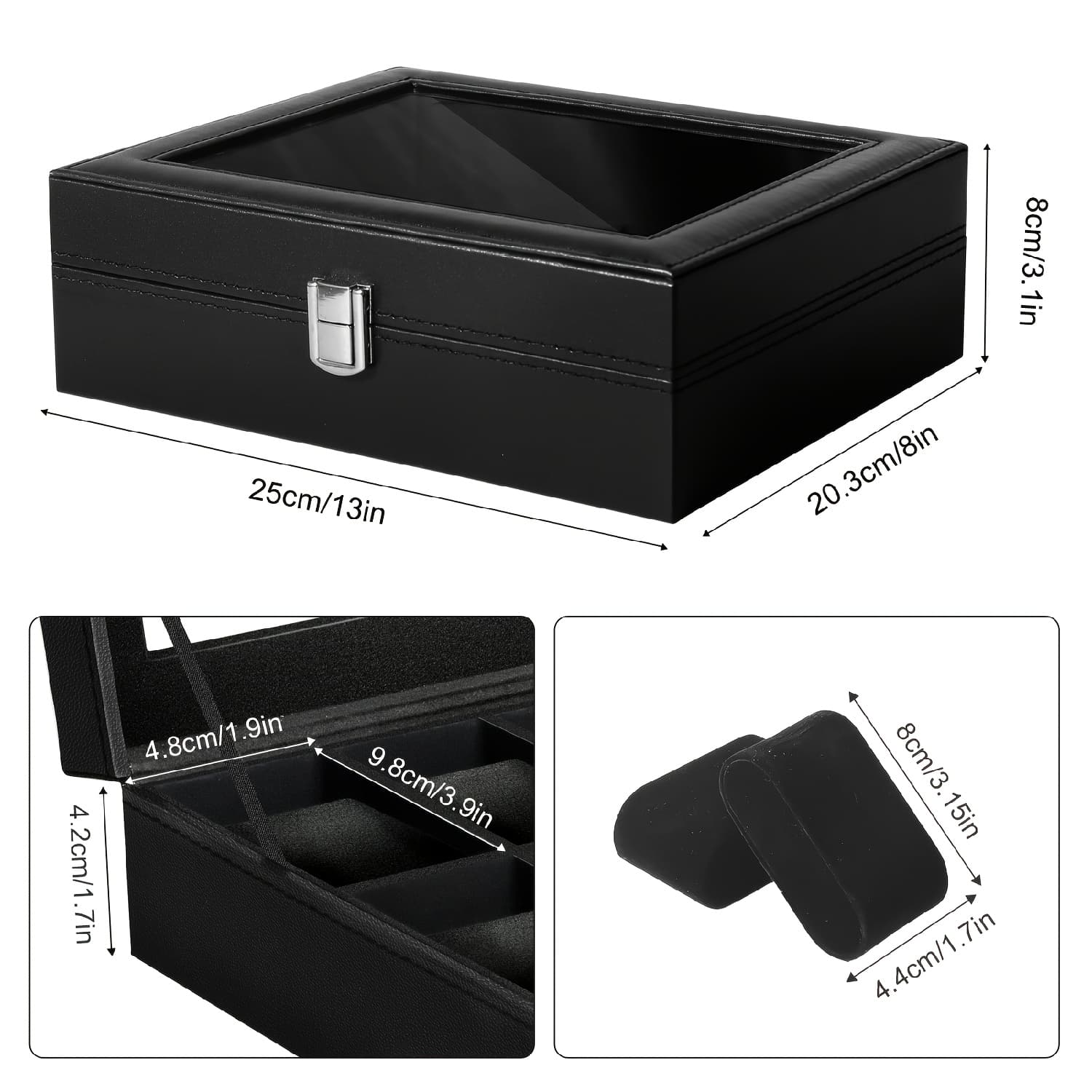 TEMU Luxurious Black Watch Storage Box, Made With Durable Pu Leather, Featuring A Transparent Glass Lid To Elegantly Showcase Your Precious Watches!