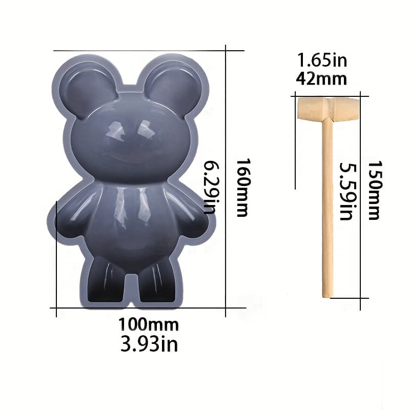 TEMU Bear Silicone Mold 3d Teddy Bear Soft Mold With Hammer For 's Day Easter Smash Bear