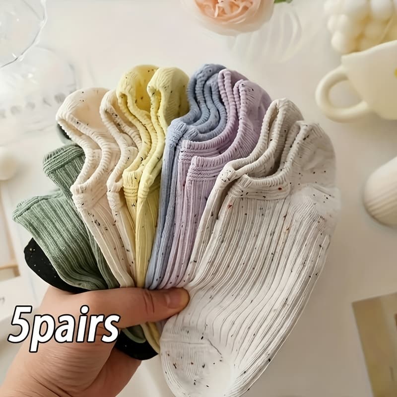 TEMU 5-pack Women's Minimalist No-show Socks - Lightweight Low-cut Non-slip Polka , Ideal For Running, Casual Wear, And Use, Fashionable Women's Socks