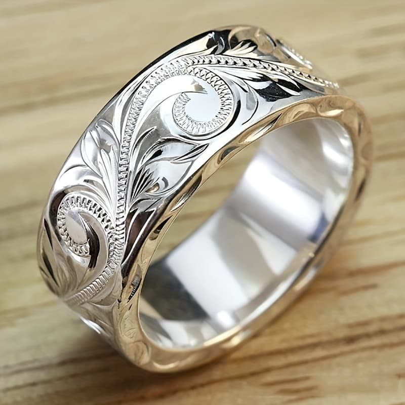 TEMU 1pc Women's Fashion Wide Band Ring Exquisite Hand Carved Wide Band Ring Men Women Daily Casual Party Trendy Accessory
