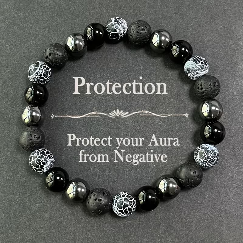 TEMU 1pc Protective Bracelet Handcrafted With Weathered Agate And Black Stone, And , Obsidian And Hematite Men's Jewelry For Daily Wear, Vintage Fashion Accessory, Christmas Gift For