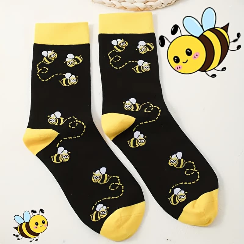 TEMU A Pair Of Mid-calf Socks With Cartoon , Fabric, Hand Wash Only - Unisex