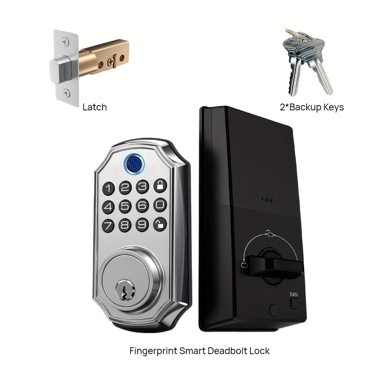 TEMU Keypad Deadbolt Door Lock - Electronic Keyless Entry, Fingerprint Lock, Fingerprint - User - 1 - Mechanical Key, Backlit Keypad - Human Voice Guidance - - Long - And Program - Silver