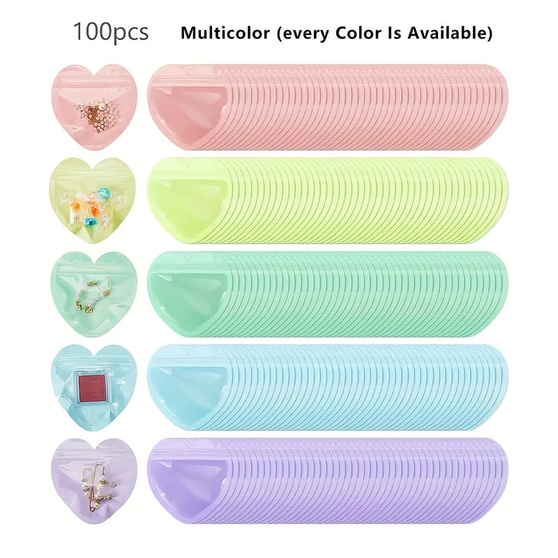 TEMU /100pcs Clear Reusable Love-shaped Jewelry Bags - Ideal For Weddings, Birthdays, Halloween, Valentine's, Christmas & All Festival Party Gift Packaging