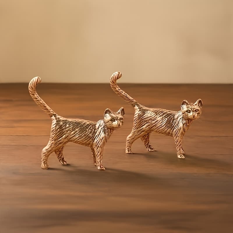 TEMU 2pcs Vintage Brass Kitten Statues - Home Decor, Suitable For Living Room, Bedroom, Desk | Ideal Holiday Gift, Desk Ornament | , Cat Decor, New Year Decoration, Christmas Ornament