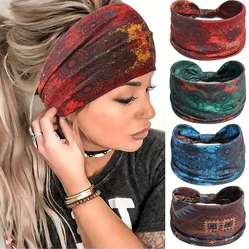 TEMU 4/2 Bohemian Style Headbands, Women's Fashionable Hair Accessories, Non Slip Breathable Elastic Headscarves, Used For Running, Sports, Yoga, Makeup And , Holiday Or Birthday Gifts
