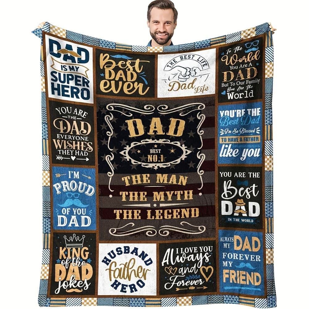 TEMU Dad's Gift Blanket - 60x50 Inch, Perfect Birthday Present From Daughter And Son, Soft Polyester, Ideal For Couch, Bed, Office, Camping, Square Shape