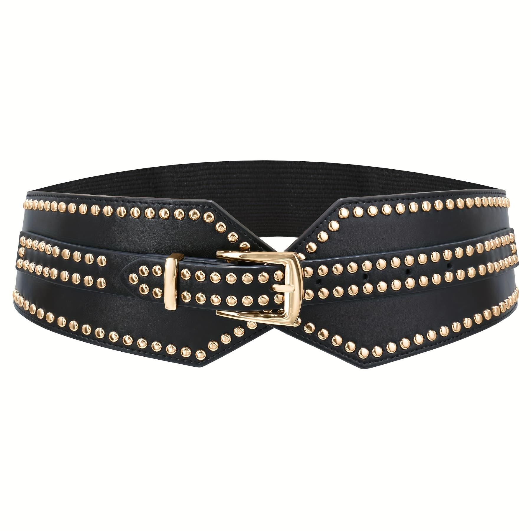 TEMU Women Wide Elastic Belt, Chunky Stretchy Punk Studded Belts For Women Dress Retro Cinch Girdle Vintage Waistband