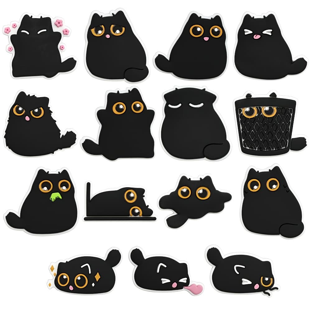 TEMU Set Of 15pcs, Featuring Plastic Shoe Charms In A Black Cat Theme, Offering A Of Designs For Shoe Embellishments, Perfect As Gifts For