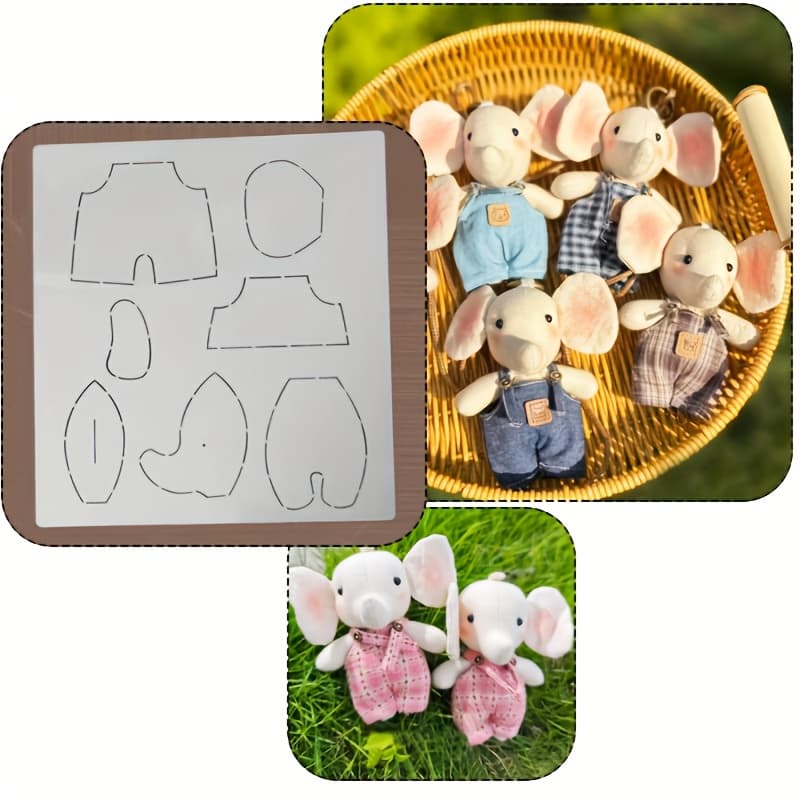 TEMU Reusable White Pet Plastic Doll Sewing Template - Elephant (backpack And Pants) Craft Mold For Handmade Cloth Doll Making, Washable Soft Stencil For Amateurs And Crafters