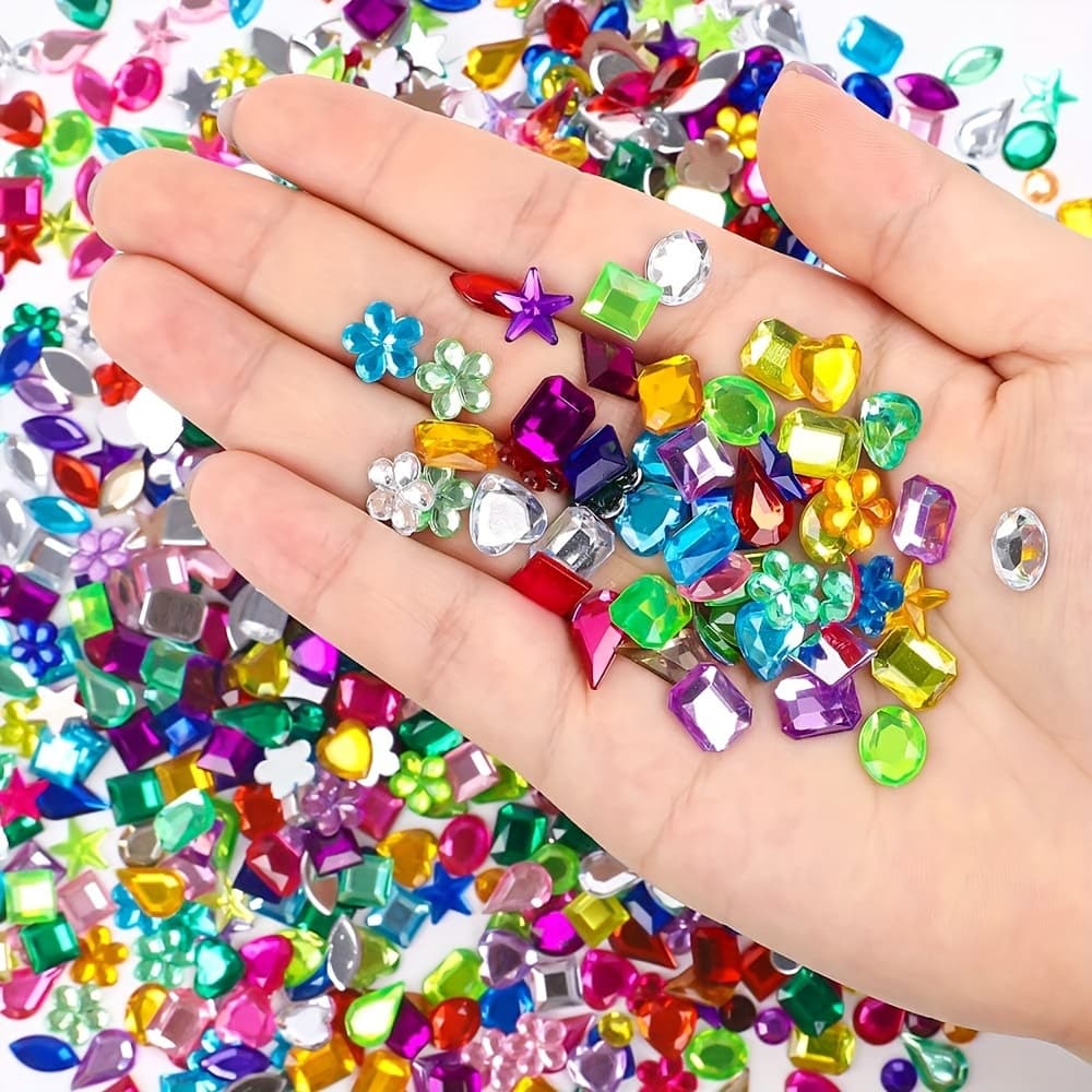TEMU 1000pcs Of Craft Gems, Acrylic Flat-bottom Rhinestones, Christmas Party Table Decorations, Craft Decorative Gems, Wedding Birthday Decorations, 9 Shapes, 6-13 Mm