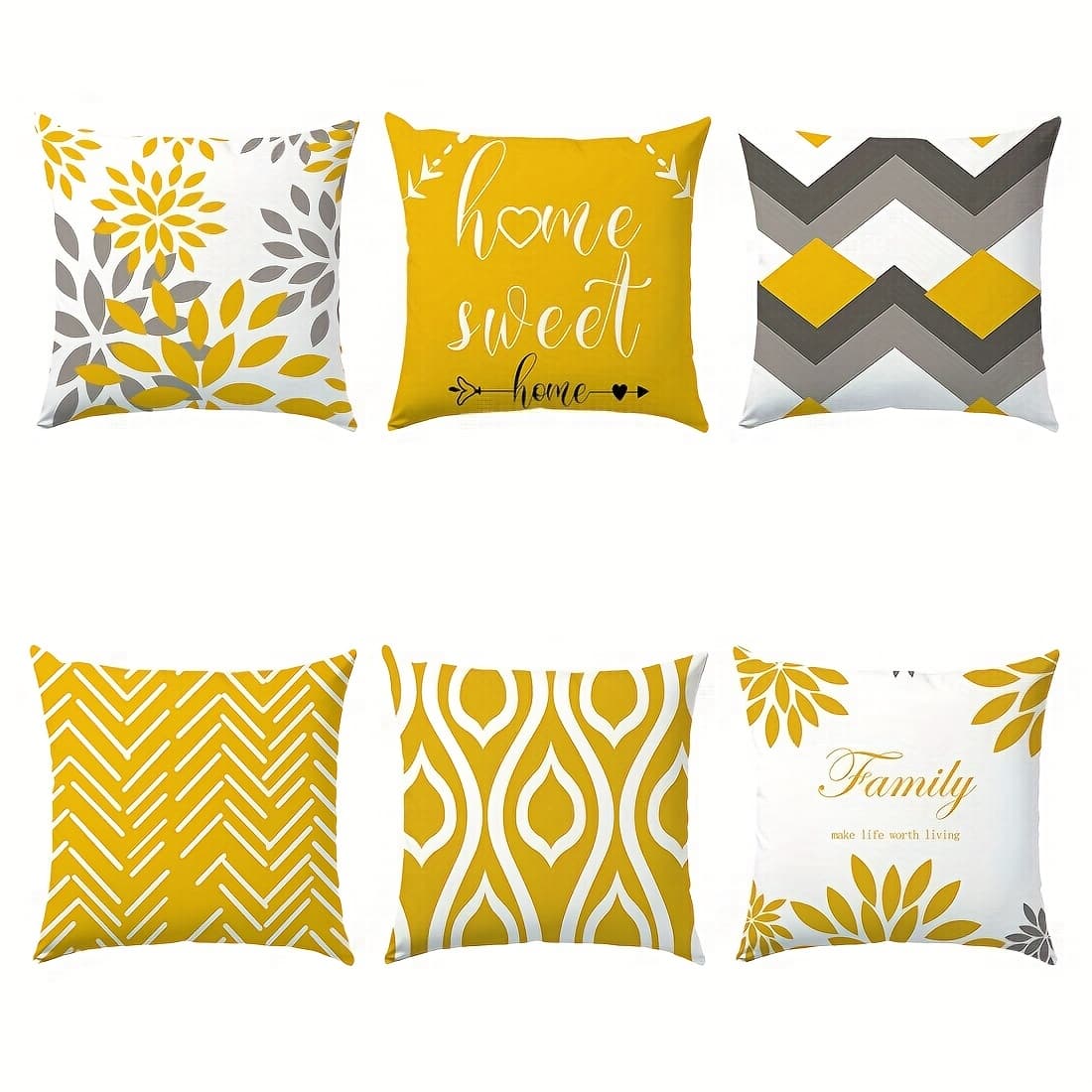 TEMU Set Of 6 Modern Geometric And Floral Print Throw Pillow Covers, 45 X 18 Inches - Polyester, Machine Washable, Zipper - Perfect For Living Room, Bedroom, And Home Decor (covers Only)