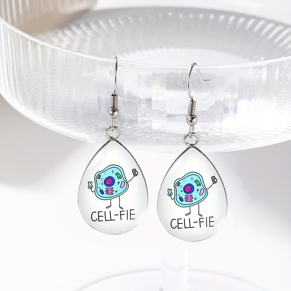 TEMU 1 Pair Cell-fie Biology Tear Drop Earring Handmade Glass Dome Dangle Earrings Jewelry