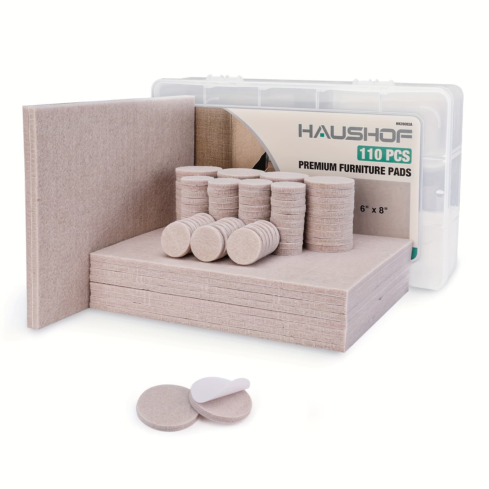 TEMU Haushof 110pcs Self-adhesive Felt Furniture Pads With Storage Box - Anti-scratch Hardwood Floor Protectors For Chair Legs And Furniture Feet, Includes 10pcs 8"x6" Felt Sheets