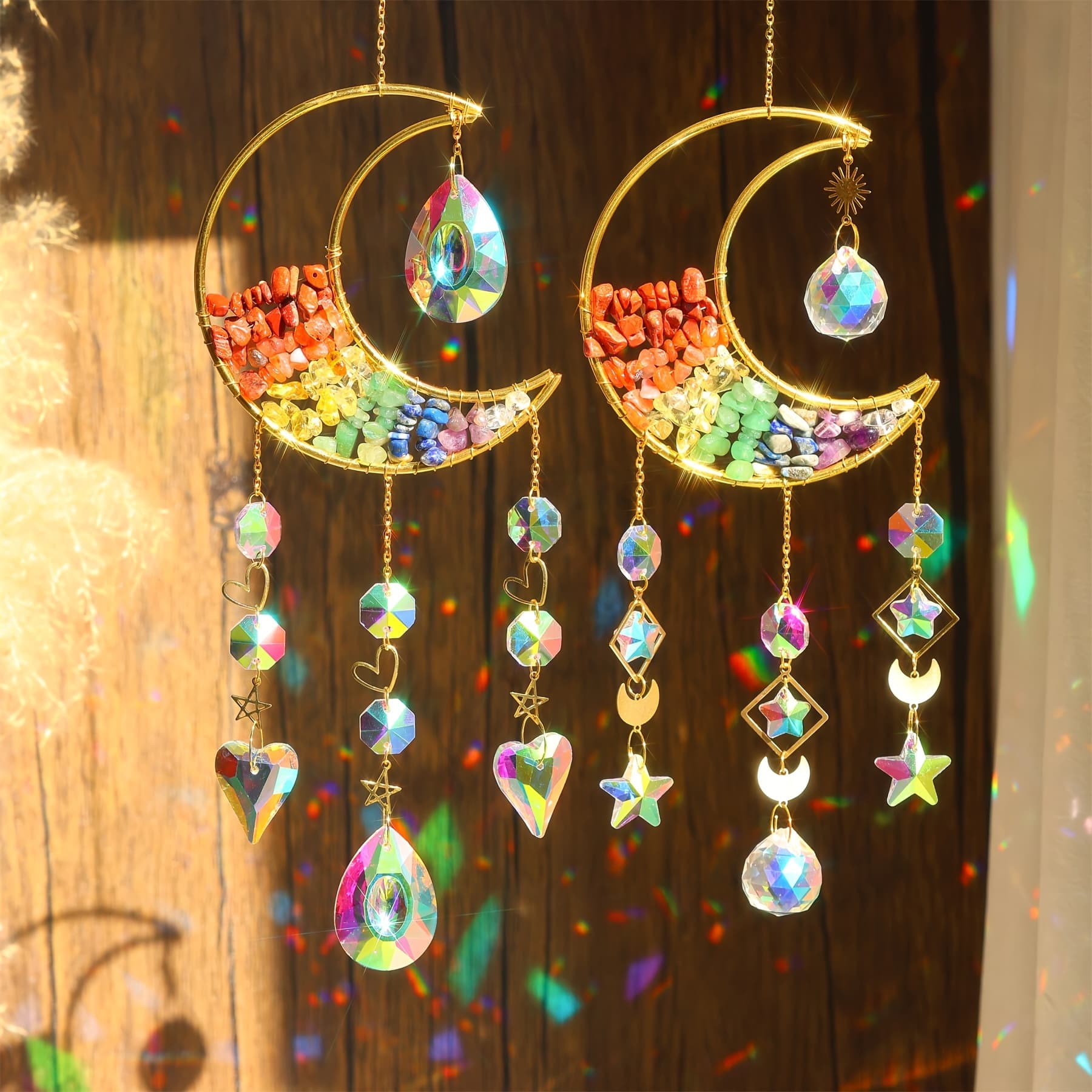 TEMU Suncatcher, 2pcs Glass , Moon-shaped Car Charm, Pendant, Garden Window Wall Decor For