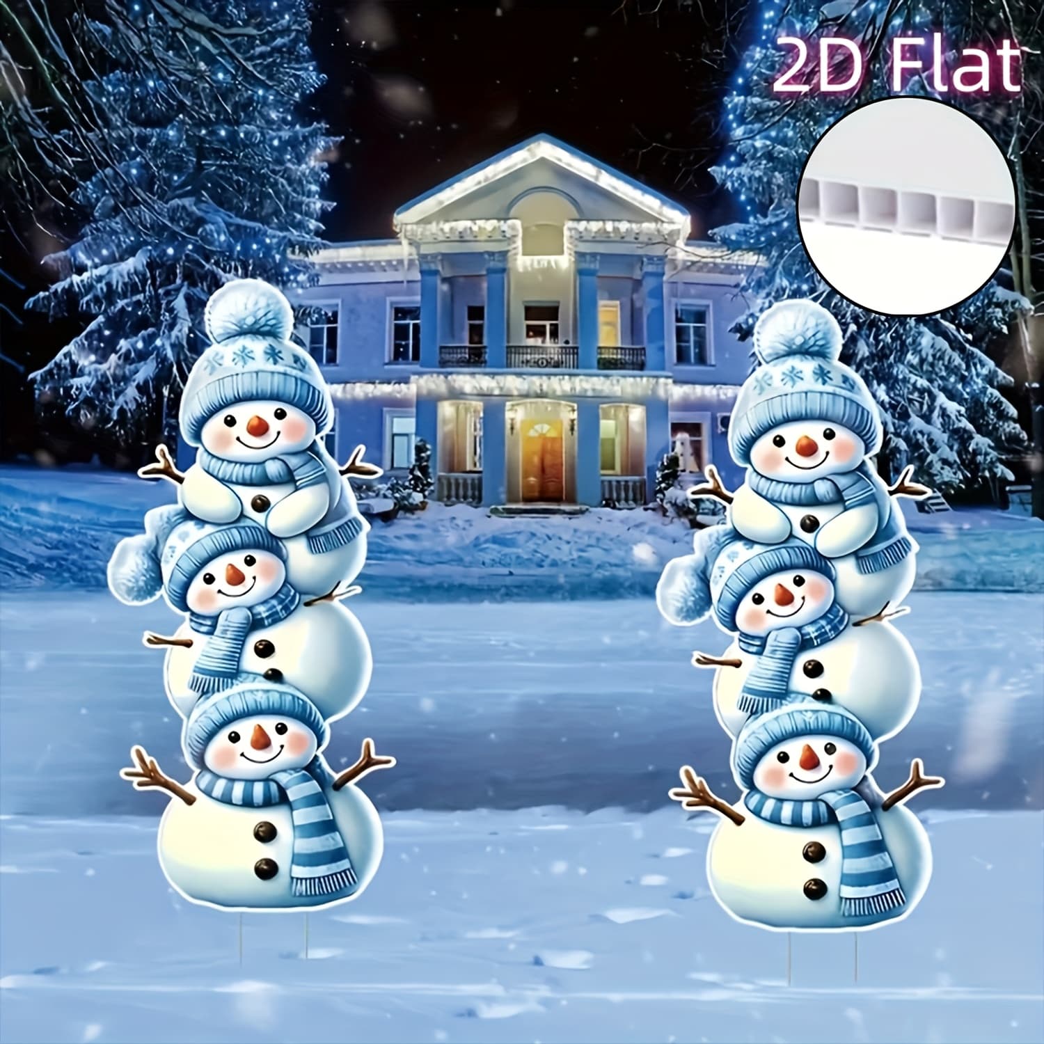 TEMU 2d Flat - Set Of 2 Winter Yard Signs Featuring An Adorable Blue And White Snowman Design, Complete With Stakes. Durable, Plastic Markers Are Perfect For Outdoor Use In Your Lawn Or Garden