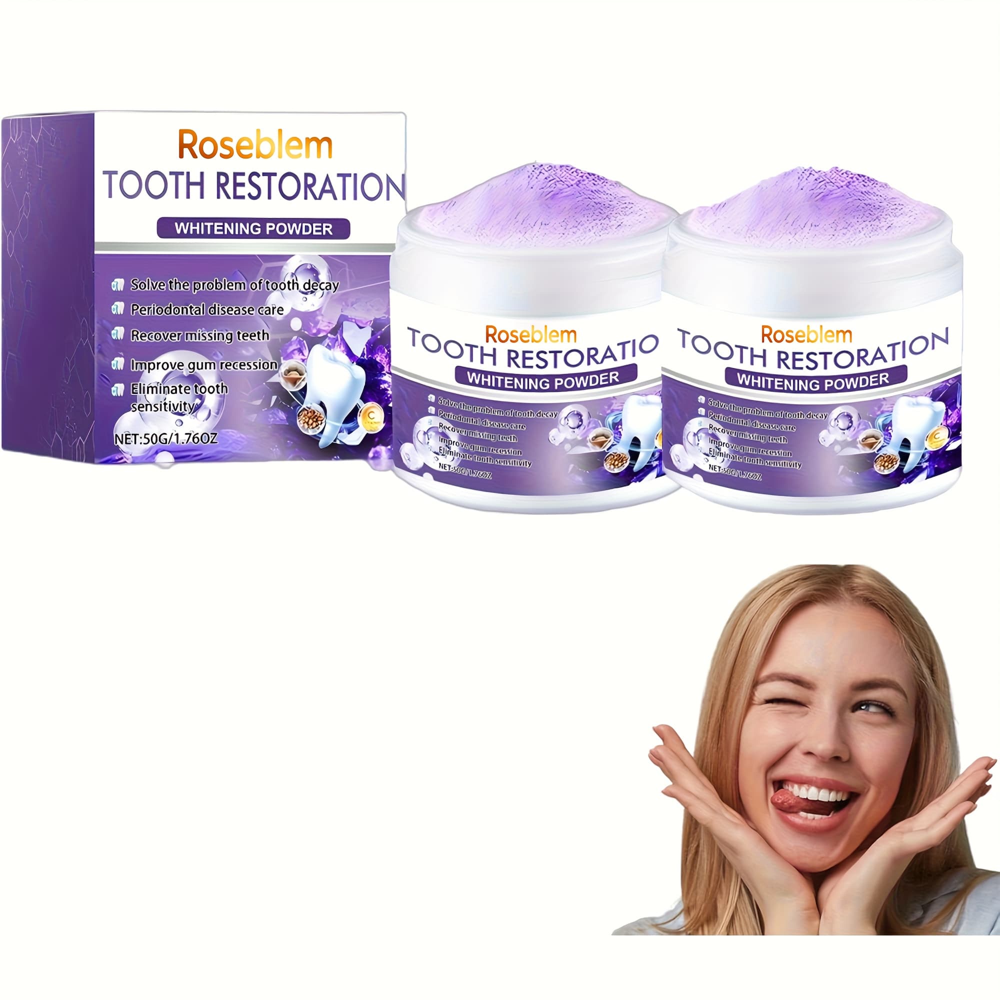 TEMU 2pcs Tooth Repair Mineral Powder, Natural Purple Coating Tooth Powder, Protects Gums, Breath, Daily Oral Care, Suitable For Sensitive Mouths