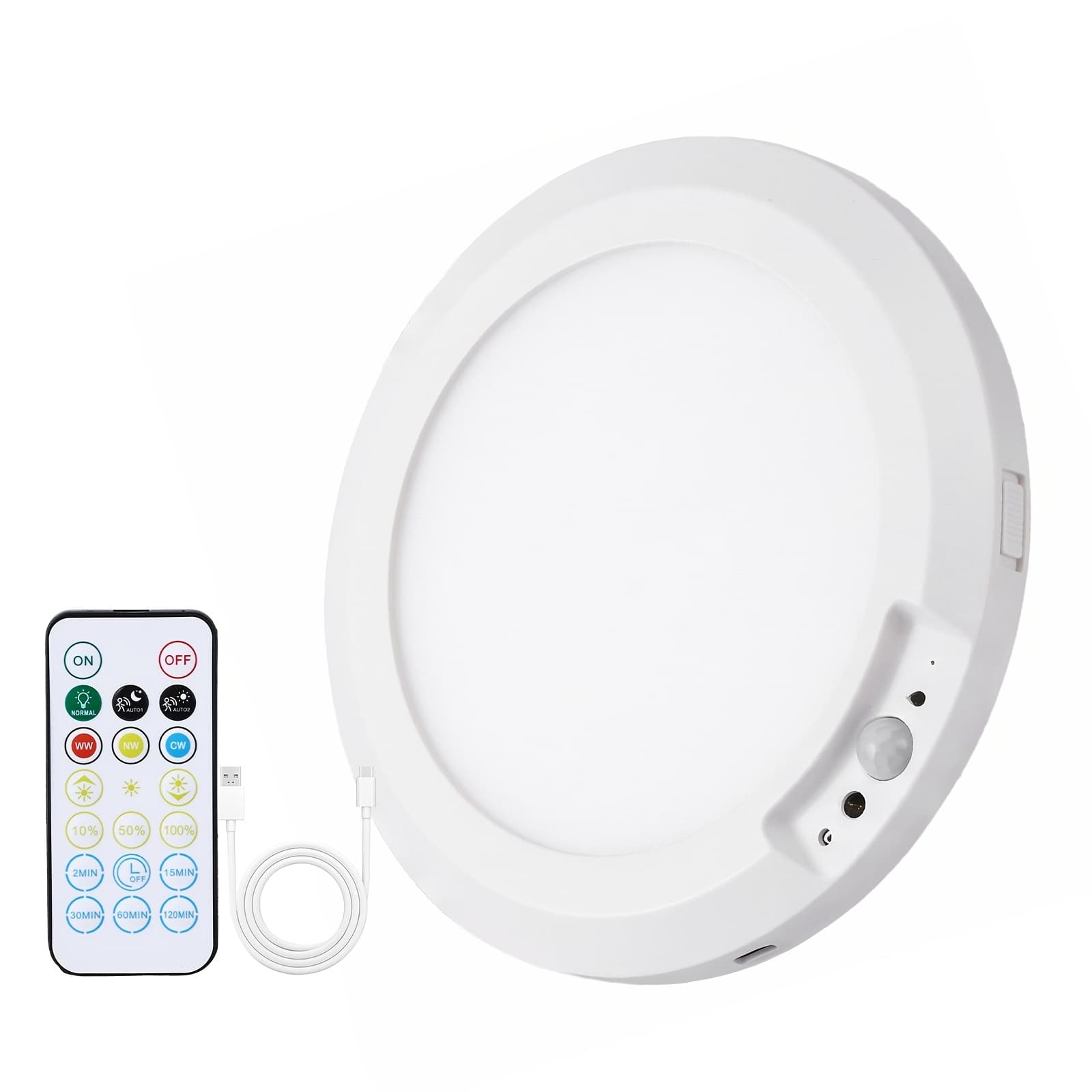 TEMU Rechargeable Ceiling Light, No Wiring Battery Operated Ceiling Lights With Remote, Motion Sensor Dimmable Timing Motion Activated Overhead Shower Light For Bathroom Pantry Hallway Porch