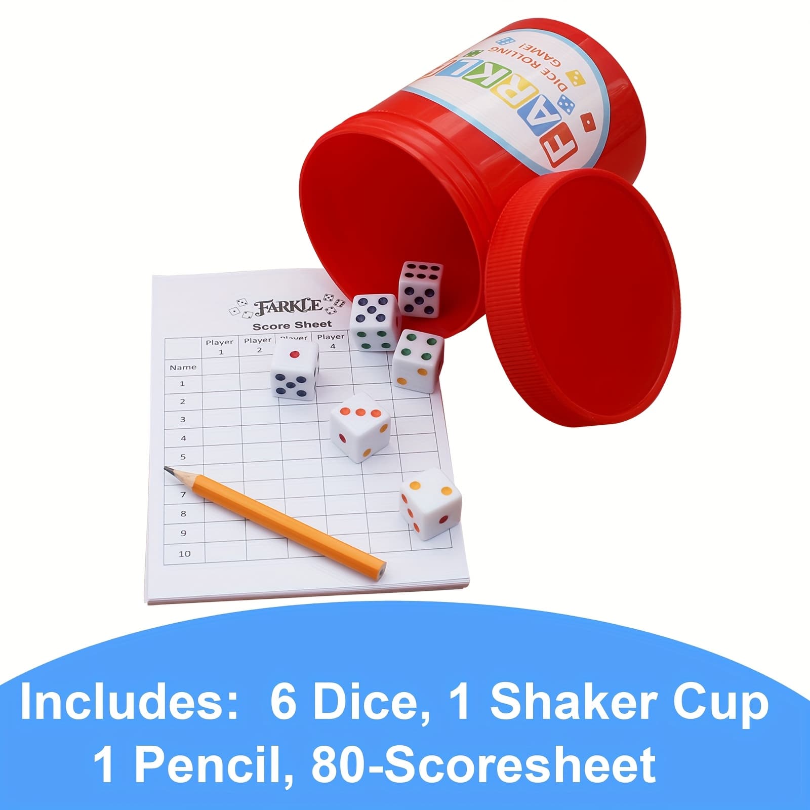 TEMU Dice Cup Set For Farkle Game, With Dice Cup For Easy Shaking, 6pcs Colored Dice And 80 Score Sheets, Fun Family Game For Travel, Camp, Classic Dice Game