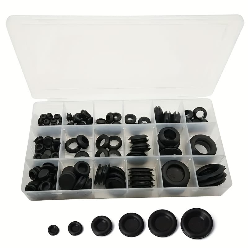 TEMU 125pcs Automotive Rubber Grommet Kit - Dual-sided Black Wire Protector For Car , Cable Hole Plug Retainer Ring & Electrical Sealing Gasket